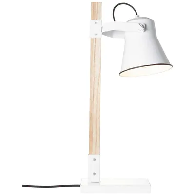 Produktbild von BRILLIANT Lampe Plow Tischleuchte weiß/holz hell | 1x A60, E27, 10W, geeignet für Normallampen (nicht enthalten) | Mit Schnurzwischenschalter
