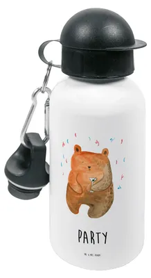 Produktbild von Mr. & Mrs. Panda Wasserflasche Bär Party - Weiß - Geschenk, Trinkflasche Kinder, Kita, Teddy, Geburtstag, Lustig, Kindergarten, Mitbringsel, Feiern