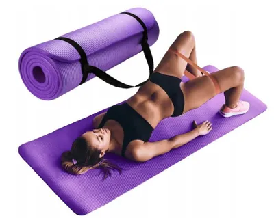 Zdjęcie produktu dla Fioletowa mata do ćwiczeń fitness joga gruba gimnastyczna 190x61x1,5cm gym