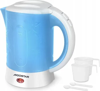 Zdjęcie produktu dla Podróżny czajnik elektryczny Aigostar COOLTRAVEL 0,6 l 650 W z 2 filiżankami i 2 łyżeczkami
