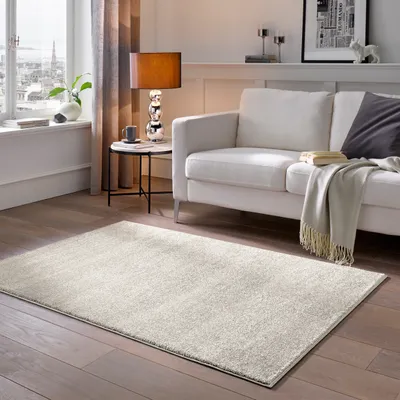 Produktbild von Kurzflor Teppich Designer I Flauschiger Flachflor fürs Wohnzimmer, Esszimmer, Schlafzimmer oder Kinderzimmer |  Natur Weiß