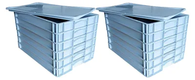 Produktbild von 12 Pizzaballenboxen (grau) mit 2 Auflagedeckeln (grau)