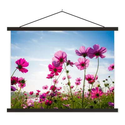 Produktbild von MuchoWow® Textilposter Blumen - Rosa - Cosmea 150x113 cm mit holzfarbenen Rahmen - Poster
