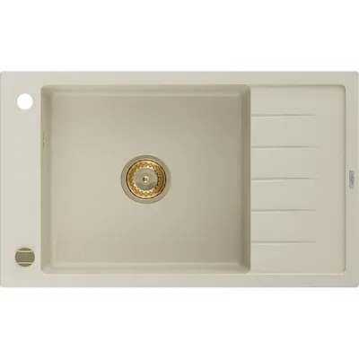 Zdjęcie produktu dla Mexen Elias zlewozmywak granitowy 1-komorowy z ociekaczem 795 x 480 mm, beżowy, syfon złoty - 6511791005-69-G