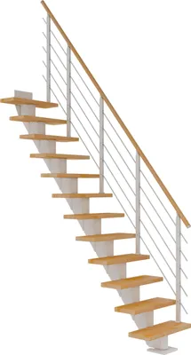 Produktbild von Dolle Mittelholmtreppe Frankfurt Gerade Buche, geölt 75 cm breit für Geschosshöhen 240 – 279 cm UK Metall Weiß inkl. einseitigem Designgeländer