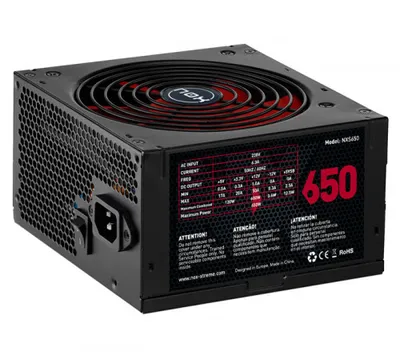 Zdjęcie produktu dla NOX NXS650, 650 W, 230 V, 50 - 60 Hz, 6.3 A, +12V,+3.3V,+5V,-12V,-5Vsb, Aktywne