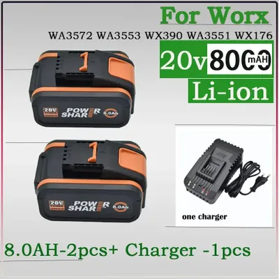 Immagine prodotto di Batterie ricaricabili, capacità 8000mAh, compatibili con utensili elettrici, include 1 caricabatterie da 8.0Ah x 2