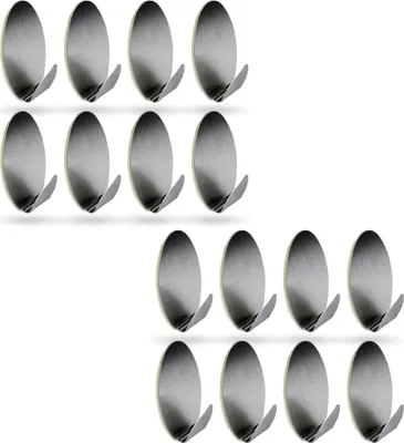Produktbild von Selbstklebende Wandhaken ( Oval - 16er Set ) Silber aus Edelstahl für Schlafzimmer, Wand, Badezimmer Rostfrei Aufhänger Bilderhaken ohne Bohren