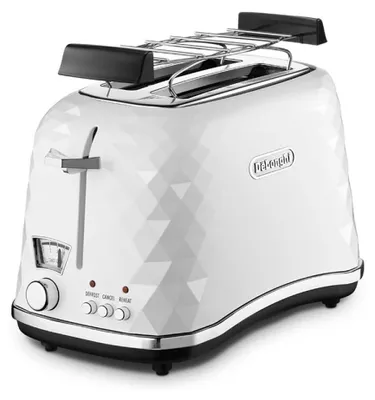 Produktbild von Delonghi CTJ 2103.W/BK/R Toaster, Kunststoffgehäuse, 900 Watt, Stoppfunktion, Auftaufunktion, Brötchenrost