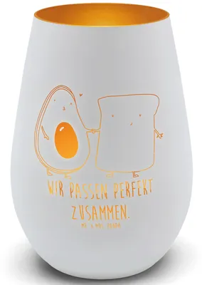Produktbild von Mr. & Mrs. Panda Teelichthalter Avocado Toast - Weiß - Geschenk, Kerzenhalter, Hochzeit, Hochzeitsgeschenk, Liebe, Kerzenglas, Toastbrot, Laterne, Gold, Windlicht Glas