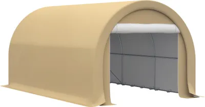 Image de Outsunny Carport tente de garage 5 x 3 x 2,4 m, abri voiture extérieur, tente de stockage avec porte enroulable zippée, acier galvanisé, PE haute densité 190 g/m², beige
