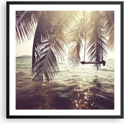 Produktbild von Gerahmtes Poster - Schwarzer Rahmen - Meer Palme Wasser - 60x60 cm - Wand Bild - Wanddeko - Wandbilder - Kunstposter - Wandposter - Bilderrahmen - Bilder - Kunstdruck - Wandbild - P2BAC60x60-3634