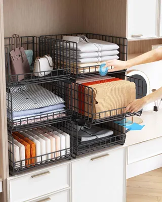 Kast-Organizer, Schwarz, 6 Stück, 40x29x20 cm, stapelbar