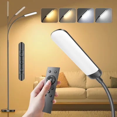 LED Vloerlamp dimmbar, 17W, 1200lm, 4 Farbtemp., Fernbedienung, Schwarz
