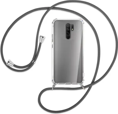 Produktbild von Handykette Backcover-Schutzhülle mit Band (Metall silberfarben) für Xiaomi Redmi 9 - dunkelgrau