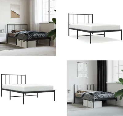 Zdjęcie produktu dla vidaXL Rama łóżka z zagłówkiem metalowa czarna 100x200 cm - Rama łóżka - Rama łóżka - Łóżko pojedyncze
