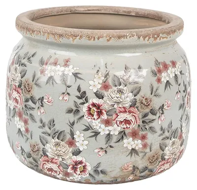 Productafbeelding van Clayre & Eef bloempot, diameter 20 cm, hoogte 15 cm, grijs, keramiek, voor bloemen