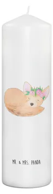 Produktbild von Mr. & Mrs. Panda Kerze Wüstenfuchs Blumen 29 x 8 cm XL - Weiß - Geschenk, Blumenkranz, Stumpenkerze, Wüste, Afrika, Wachskerze, Blockkerze, Erinnerungskerze, Bedruckte
