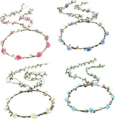 Produktbild von 3 Sets mit Blumenkrone, Schleier und Blumenstirnbändern für Frauen und Mädchen, Kopfschmuck und Diademe, 4 Stück * 3
