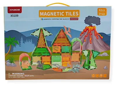 Zdjęcie produktu dla Klocki magnetyczne dinozaury 62 elementy transparentne - 3+