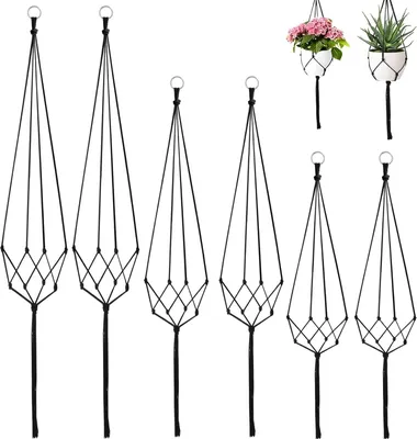 Image de Supports suspendus pour pots de fleurs - supports décoratifs pour plantes - lot de 6 - noir