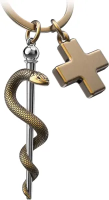 Produktbild von FABACH Äskulapstab Schlüsselanhänger mit medizinischem Kreuz - Krankenschwester Geschenke Pflege Arzt Geschenke Ärzte Schlüsselanhänger Krankenschwester Alten-Pfleger Geschenk Medizin Student