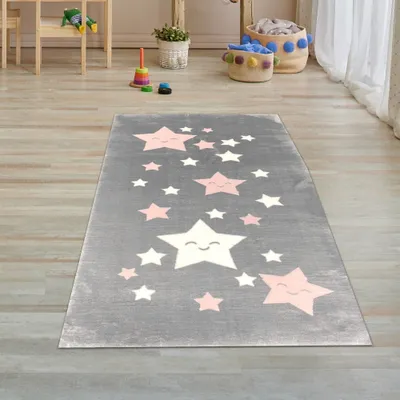 Immagine prodotto di Tappeto per la camera dei bambini con stelle rosa e bianche in antracite Dimensioni - 80 x 150 cm