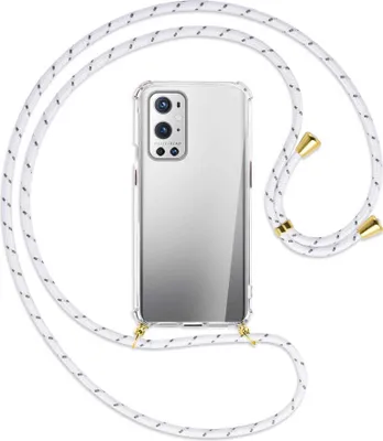 Produktbild von Handykette Backcover-Schutzhülle mit Band (Metall goldfarben) für OnePlus 9 - weiß/grau
