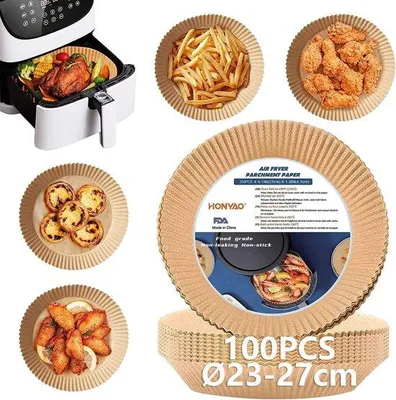 Image de Papier sulfurisé jetable XXL pour friteuse à air chaud, 23-27 cm, 100 feuilles, papier antiadhésif pour friture et cuisson