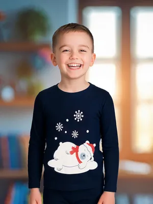 Produktbild von Schlafanzug für Jungen - Eisbär Kinder Pyjama Set Langarm Oberteil mit Hose Blau 110-116