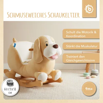 Produktbild von Bieco Plüsch Schaukeltier Hund 'Sam' | Kinder Schaukelstuhl mit Sicherheitsgurt | Baby Schaukel | Schaukel Kleinkind | Schaukeltier Baby Zimmer | Baby Schaukelwippe ab 9 Monate | Schaukelpferd Holz