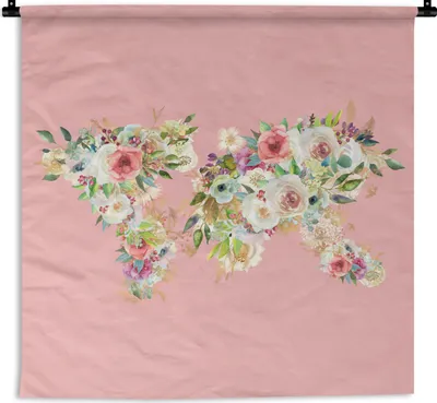 Produktbild von MuchoWow® Wandteppich Wandbehang Weltkarte - Blumen - Pastell 150x150 cm Tapisserie Dekoration Wandtuch - Wohnaccessoires - Modernes