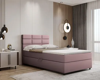 Produktbild von Boxspringbett 120x200, mit Bettkasten, Rosa, Matratze und Topper, Einzelbett, REVE, Panda Möbel