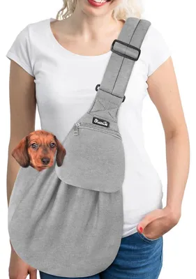 Produktbild von Hundetragetasche Umhängetasche Haustiertasche - Größe L - Grau - Verstellbarer gepolsterter Schultergurt mit Vordertasche