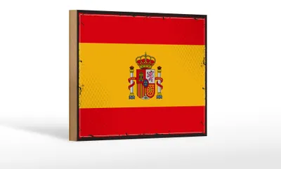 Produktbild von Holzschild Flagge Spaniens 18x12 cm Retro Flag of Spain Dekoration