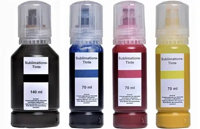 Image de 350 ml d'encre à sublimation noire, cyan, magenta, jaune compatible avec Epson Ecotank 105 + 106 pour ET-7700 ET-7750 L7100 L7160 L7180
