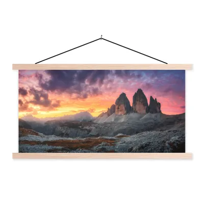 Produktbild von MuchoWow® Textilposter Felsen - Berg - Sonnenuntergang - Landschaft 120x60 cm mit holzfarbenen Rahmen - Klemmleiste