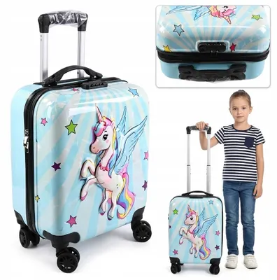 Produktbild von Gelber Einhorn Kinderkoffer Handgepäck Trolley Reisekoffer ABS Hartschale mit Schloss
