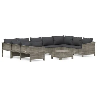 Produktbild von vidaXL 10-tlg. Garten-Lounge-Set mit Kissen Grau Poly Rattan