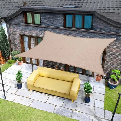 Zdjęcie produktu dla Słoneczny parasol kwadratowy, 4x4m, wodoodporny, kolor taupe, 95% ochrony przed promieniowaniem UV, do użytku na zewnątrz, w ogrodzie