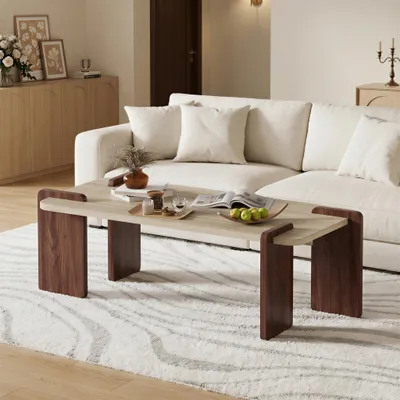 Produktbild von Couchtisch in Travertin -und Walnussoptik, 110 x 40 x 50 cm