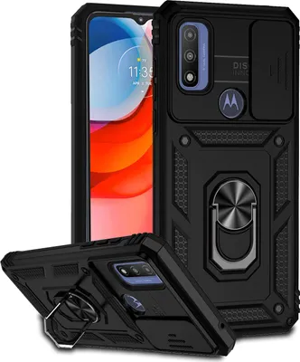 Image de Etui pour Motorola G Pure étui double couche avec couvercle coulissant pour l'appareil photo et anneau de support noir