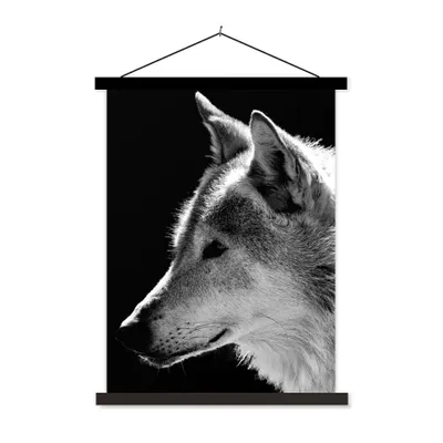 Produktbild von MuchoWow® Textilposter Wildlife - Wolf - Schwarz - Weiß 90x120 cm mit schwarzem Rahmen - Dekoration