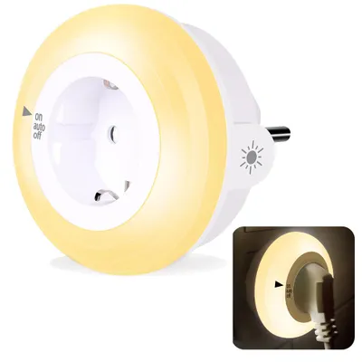 Produktbild von 1x Nachtlicht Steckdose Mit Dämmerungssensor, Led Nachtlichter Kinder Baby Schützen Steckdose, Auto/Auf/Aus Night Light 3 Helligkeit Dimmbar Warmweiß