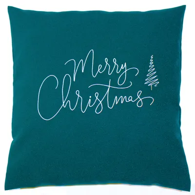 Produktbild von Kissenbezug Weihnachten bestickt minimalistisch Christmas-Merry Christmas - Dunkel Grün