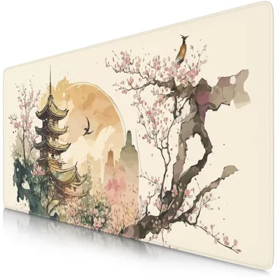 Imagen del producto de Alfombrilla para ratón Titanwolf Gaming XXL, 900 x 400 x 3 mm, base para escritorio, lavable, base antideslizante, velocidad y precisión, diseño inspirado en la pintura japonesa