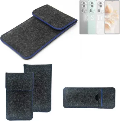 Produktbild von K-S-Trade Handy-Hülle Schutz-Hülle kompatibel mit Oppo Reno11 Pro Global Filztasche Pouch Tasche Case Sleeve Filzhülle dunkelgrau, blauer Rand