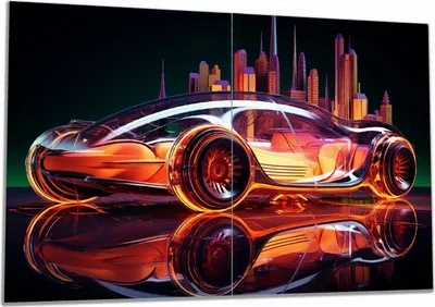 Produktbild von Wallario Herdabdeckplatte aus Glas, Größe 80 x 52 cm 2-teilig, Motiv Neon-Speedster