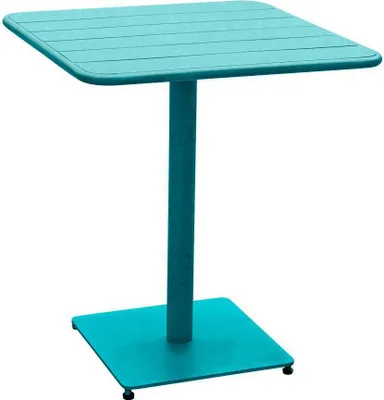 Produktbild von Quadratischer gartentisch "phuket" in entenblau, 2 sitzplätze, aus epoxybehandeltem stahl - Hespéride