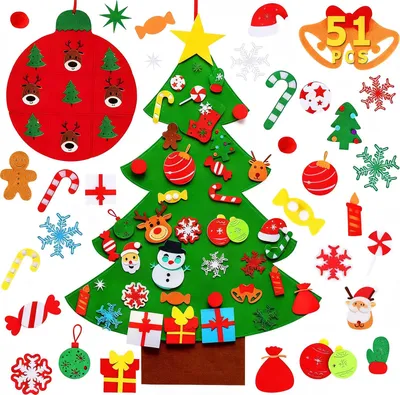 Produktbild von Weihnachtsbaum aus Filz für Kleinkinder – DIY-Weihnachtsbaum-Set mit Ornamenten – Weihnachtsdekoration für drinnen, Tür- und Wandbehang – Weihnachtsgeschenke für Kinder